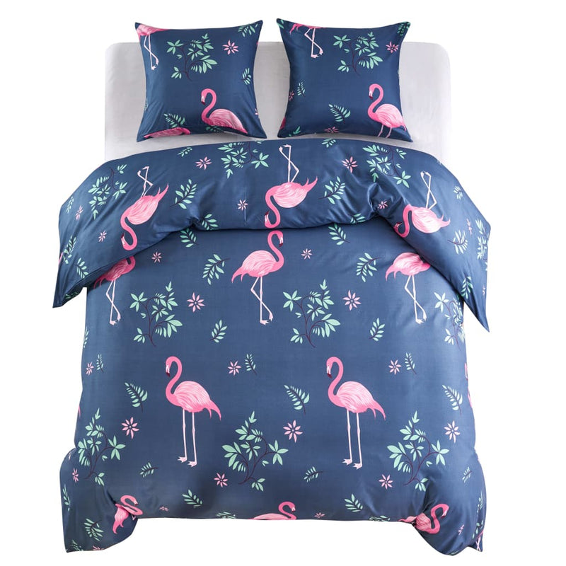 Load image into Gallery viewer, VidaXL Dekbedovertrekset flamingo 200x200 80x80 cm marineblauw roze