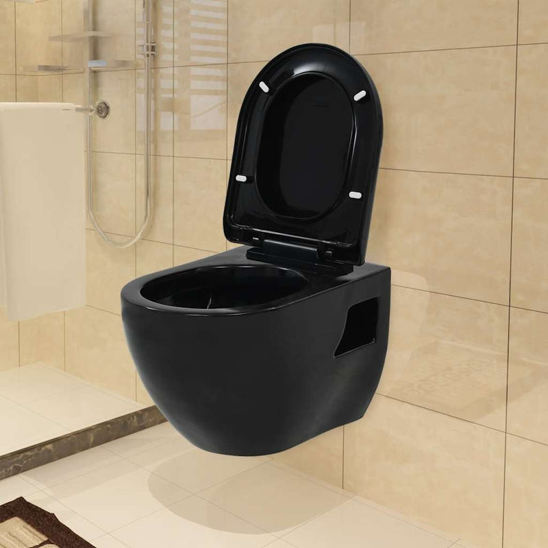Load image into Gallery viewer, Vidaxl wandtoilet keramiek zwart