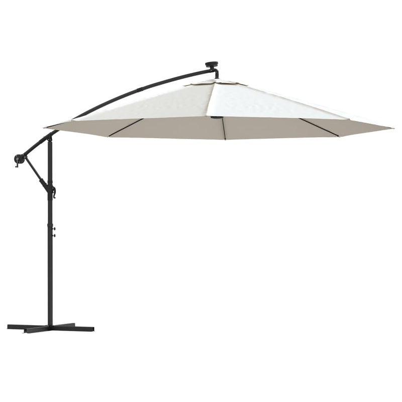 Load image into Gallery viewer, VidaXL Zweefparasol met LED-verlichting en metalen paal 350 cm zand
