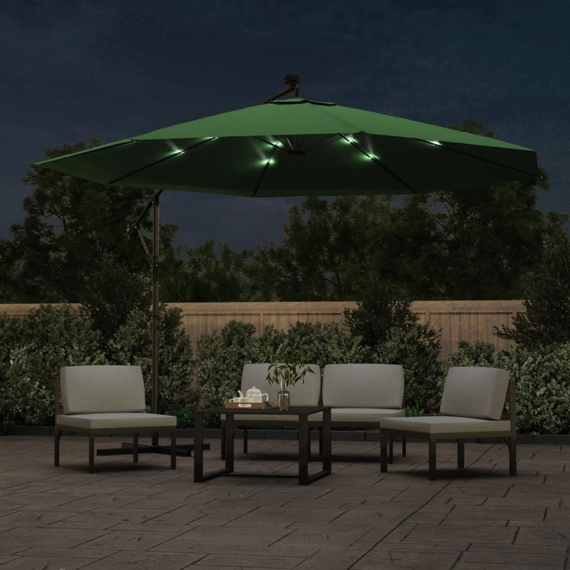 ギャラリービューアに画像をロードする, Vidaxl zweefparasol met led-verlichting en metalen paal 350 cm groen