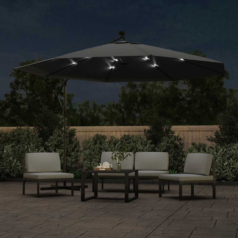 Chargez l'image dans la visionneuse de la galerie, Vidaxl zweefparasol met led-verlichting metalen paal 350 cm antraciet
