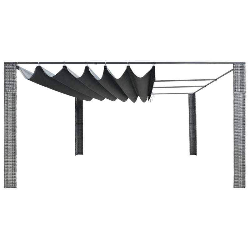 Load image into Gallery viewer, VidaXL Prieel met schuifdak 400x400x200 cm poly rattan grijs antraciet