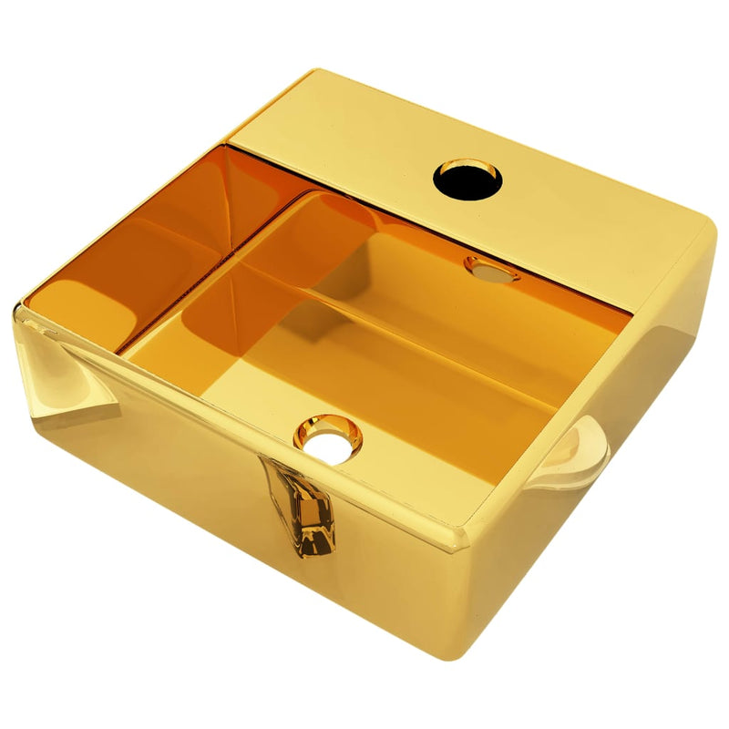 Load image into Gallery viewer, Vidaxl wastafel met kraangat 38x30x11,5 cm keramiek goudkleurig