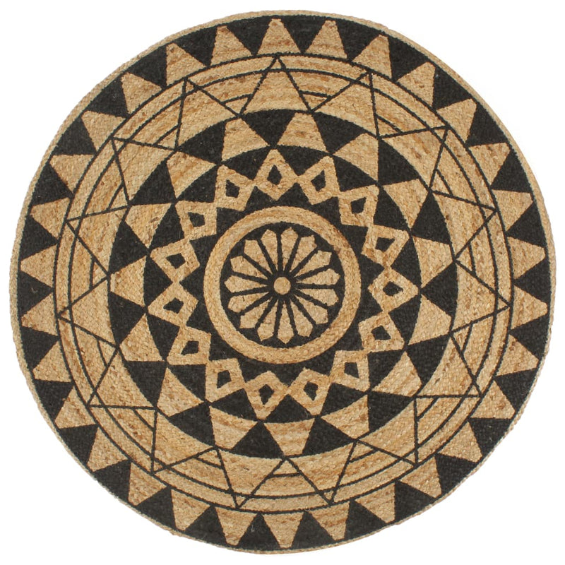 Load image into Gallery viewer, Vidaxl vloerkleed handgemaakt met zwarte print 120 cm jute