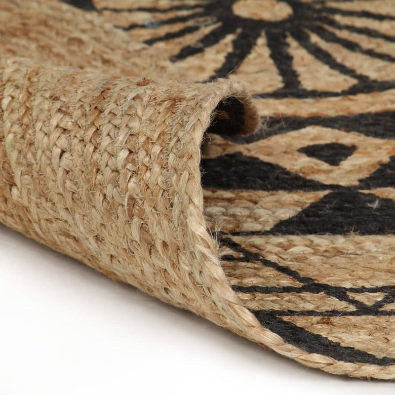 Load image into Gallery viewer, Vidaxl vloerkleed handgemaakt met zwarte print 120 cm jute