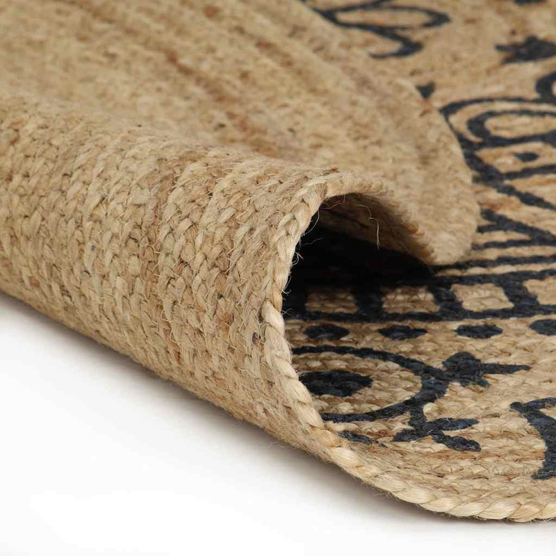 ギャラリービューアに画像をロードする, Vidaxl vloerkleed handgemaakt met donkerblauwe print 120 cm jute