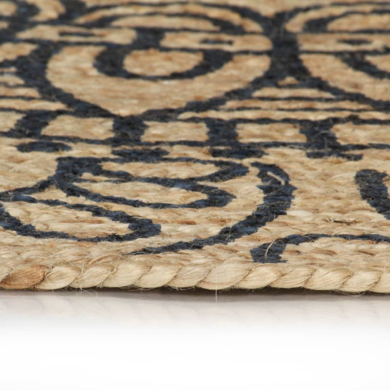 Load image into Gallery viewer, Vidaxl vloerkleed handgemaakt met donkerblauwe print 120 cm jute