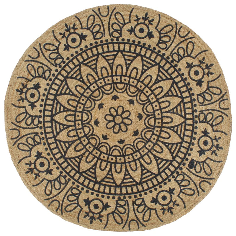 Load image into Gallery viewer, Vidaxl vloerkleed handgemaakt met donkerblauwe print 150 cm jute