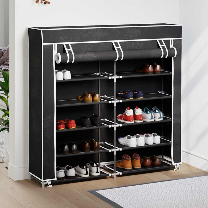 Load image into Gallery viewer, Vidaxl schoenenkast met hoes 115x28x110 stof zwart