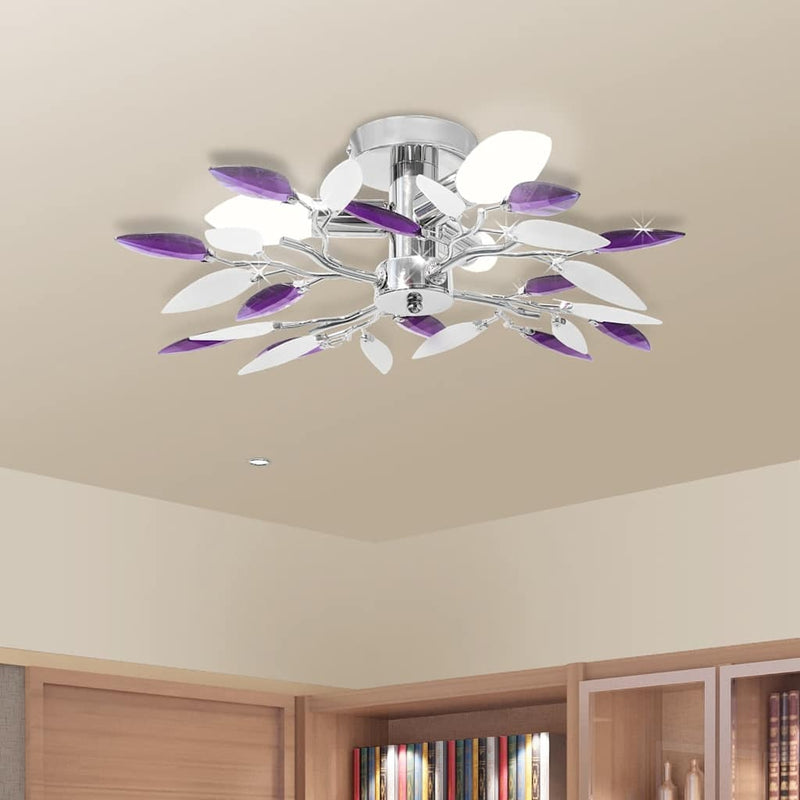 Afbeelding laden in galerijviewer, Vidaxl plafondlamp witte en paarse acryl kristal bladeren 3xe14