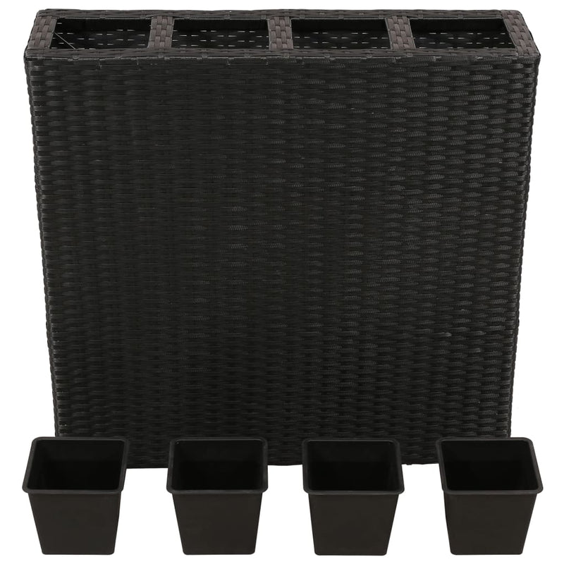Load image into Gallery viewer, Vidaxl plantenbak verhoogd met 4 potten poly rattan zwart