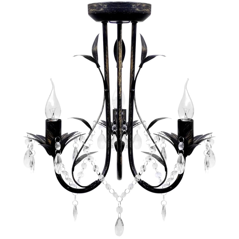 Load image into Gallery viewer, Vidaxl kroonluchter art nouveau metaal kristallen kralen 3 gloeilampen zwart