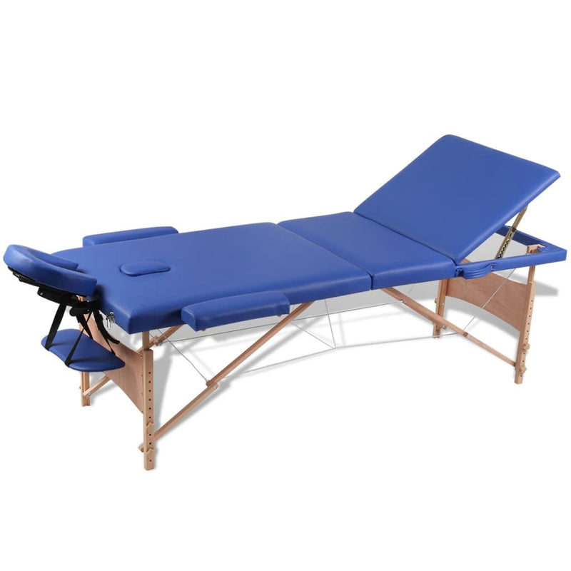 Load image into Gallery viewer, Vidaxl inklapbare massagetafel 3 zones met houten frame (blauw)