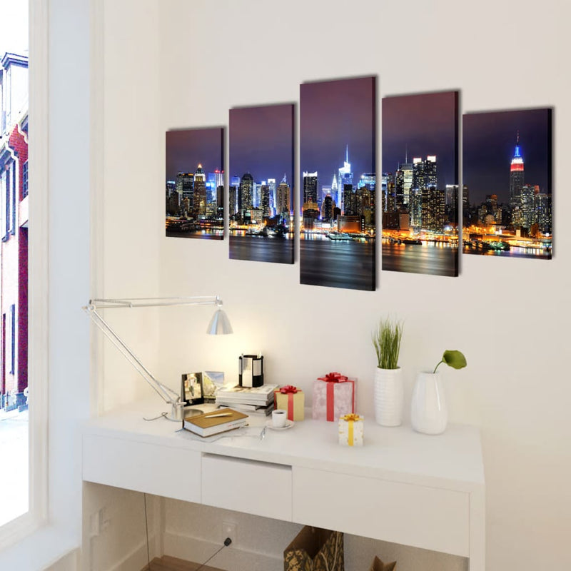 Load image into Gallery viewer, Vidaxl canvas muurdruk set kleurrijke new york skyline 100 x 50 cm