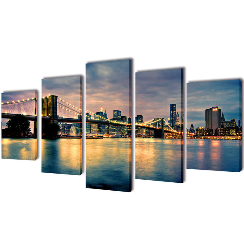Load image into Gallery viewer, Vidaxl canvas muurdruk set brooklyn bridge rivier uitzicht 200 x 100 cm