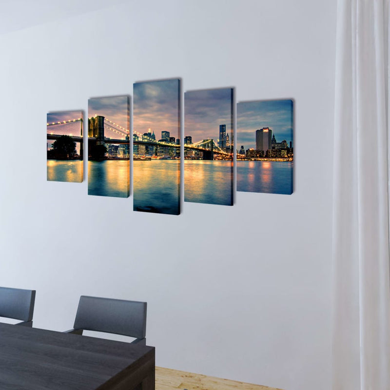 Load image into Gallery viewer, Vidaxl canvas muurdruk set brooklyn bridge rivier uitzicht 200 x 100 cm