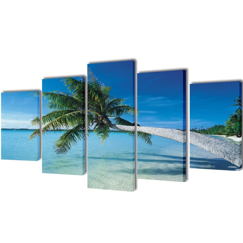 Load image into Gallery viewer, Vidaxl canvas muurdruk set zandstrand met palmboom 200 x 100 cm