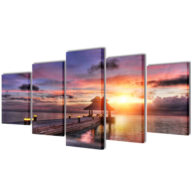Load image into Gallery viewer, Vidaxl canvas muurdruk set zandstrand met paviljoen 200 x 100 cm