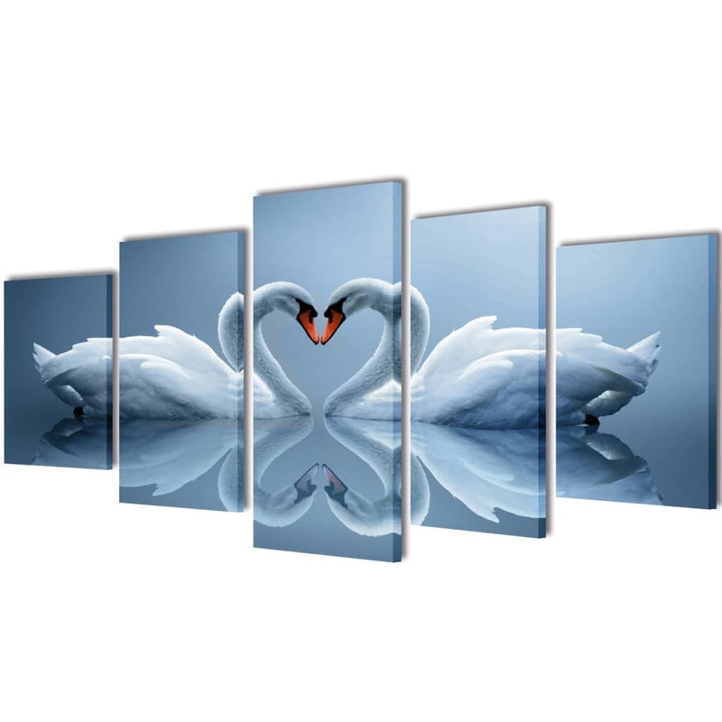 Cargue la imagen en el visor de la galería, Vidaxl canvas muurdruk set zwaan 100 x 50 cm