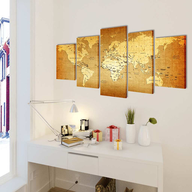 ギャラリービューアに画像をロードする, Vidaxl canvas muurdruk print set wereldkaart 200 x 100 cm
