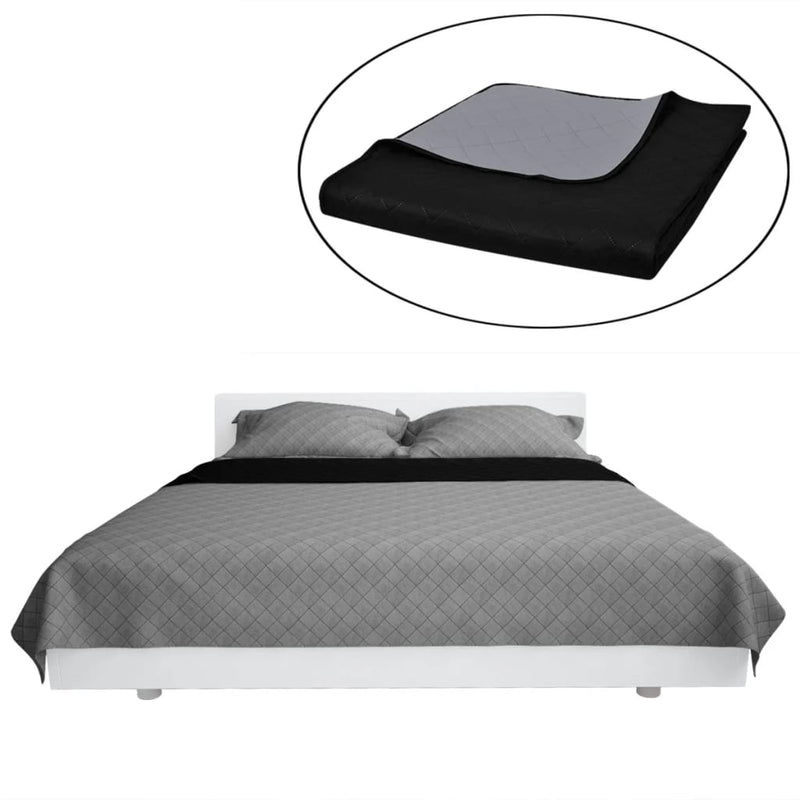 Load image into Gallery viewer, Vidaxl bedsprei gewatteerd dubbelzijdig 230x260 cm zwart grijs