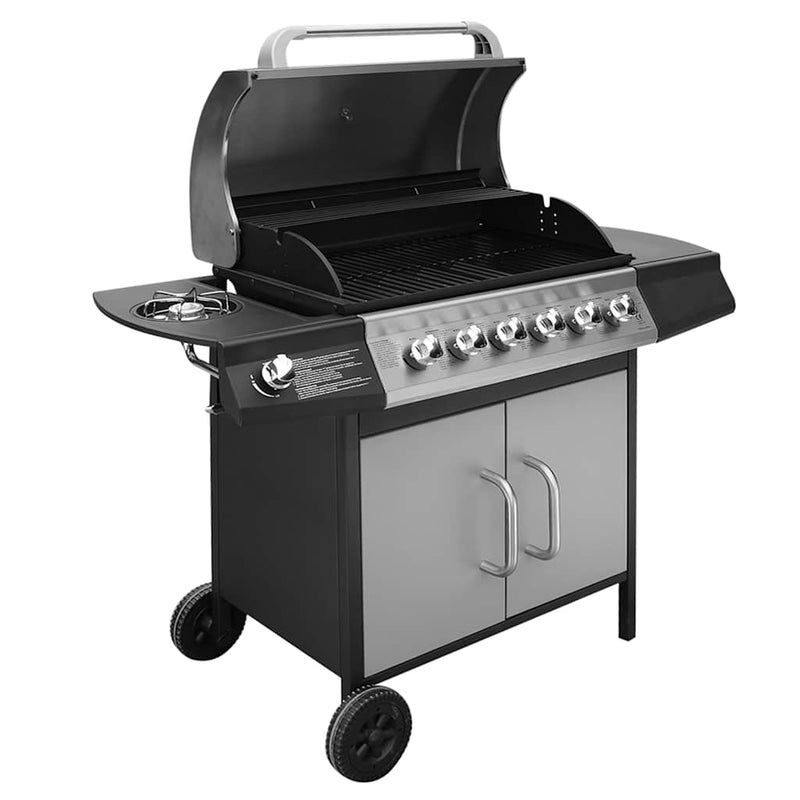 Laden Sie das Bild in Galerie -Viewer, Vidaxl gasbarbecue 6+1 kookzone zwart en zilver