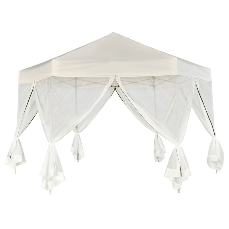 Load image into Gallery viewer, Vidaxl partytent pop-up zeshoekig met 6 zijwanden 3,6x3,1 m crèmewit