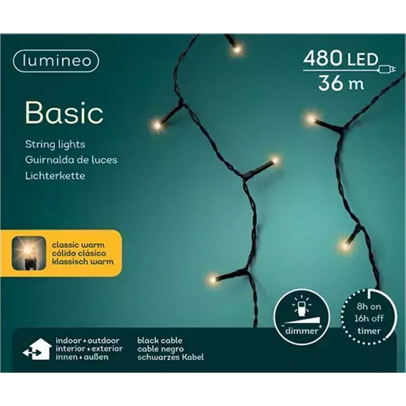 Load image into Gallery viewer, Lumineo basic led kerstverlichting 36m zwart ip44 klassiekwarm
