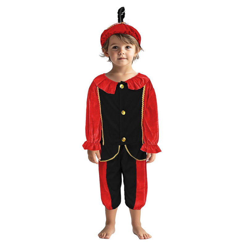 Load image into Gallery viewer, Basic pietenpak zwart rood 110-116 cm