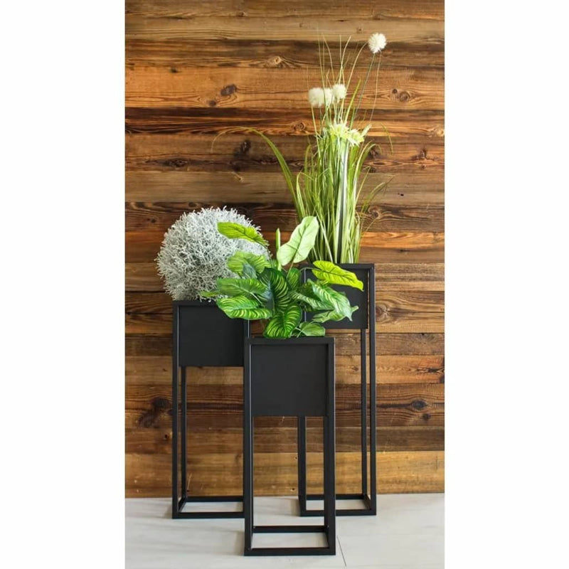Load image into Gallery viewer, H s collection bloempot op standaard 60 cm metaal zwart