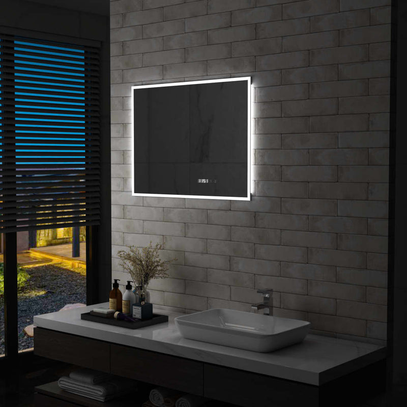 Load image into Gallery viewer, Vidaxl badkamerspiegel led met aanraaksensor en tijdweergave 80x60 cm