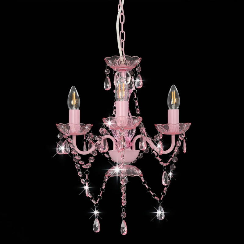 Load image into Gallery viewer, Vidaxl kroonluchter met kralen rond 3xe14 roze