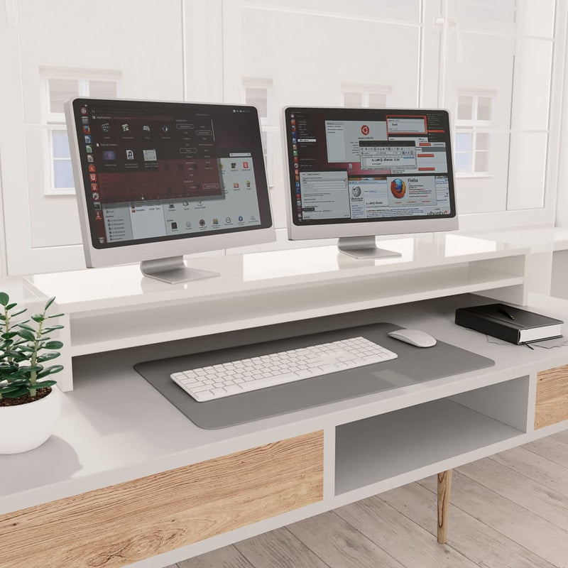 Afbeelding laden in galerijviewer, Vidaxl monitorstandaard 100x24x13 cm bewerkt hout hoogglans wit