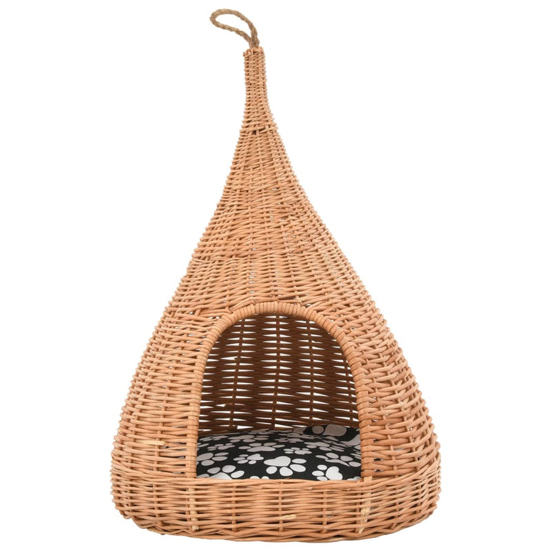 Load image into Gallery viewer, Vidaxl kattenhuis met kussen tipi 40x60 cm natuurlijk wilgen