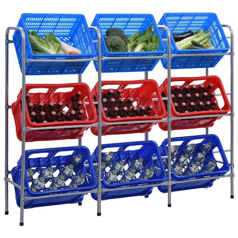 Load image into Gallery viewer, VidaXL Opbergrek voor 9 kratten 145x33x116 staal zilverkleurig