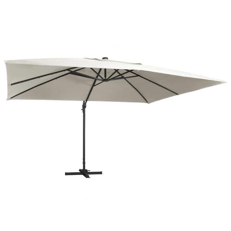 Load image into Gallery viewer, Vidaxl zweefparasol met led en aluminium paal 400x300 cm zandkleurig