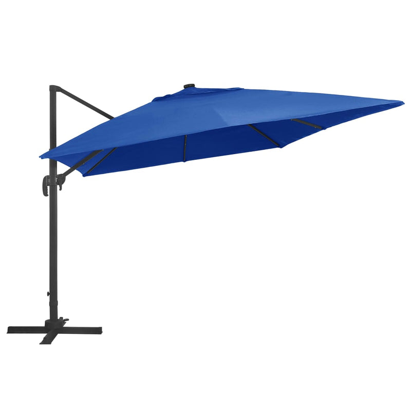 Laden Sie das Bild in Galerie -Viewer, Vidaxl zweefparasol met led en aluminium paal 400x300 cm azuurblauw