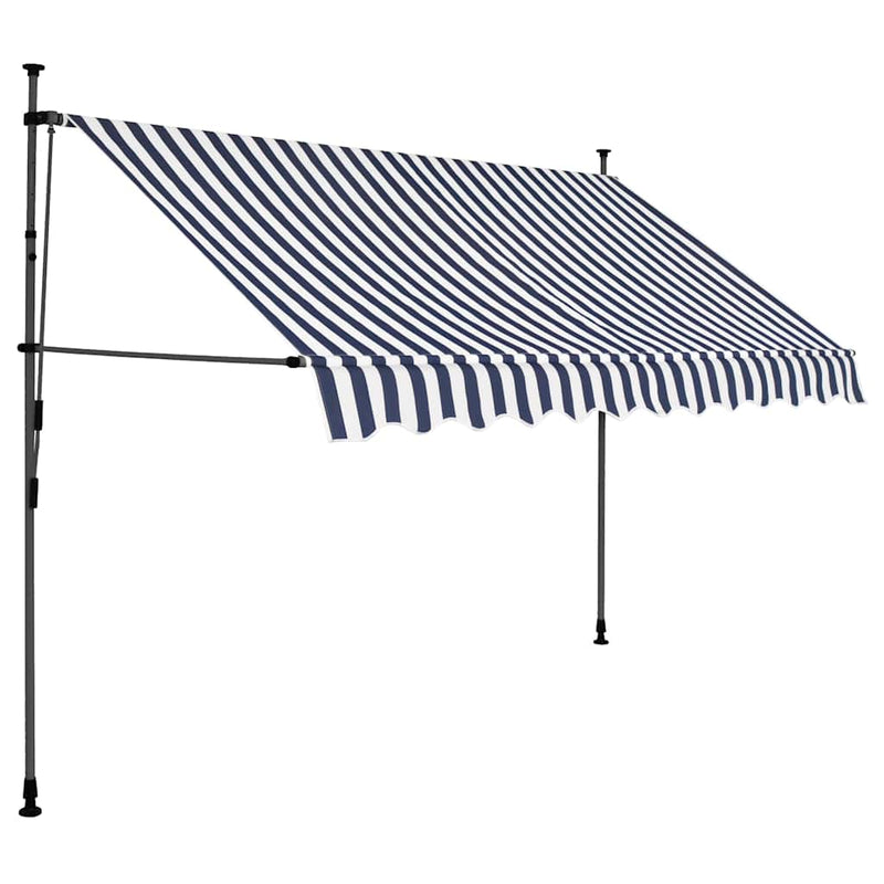 Load image into Gallery viewer, Vidaxl luifel handmatig uitschuifbaar met led 250 cm blauw en wit