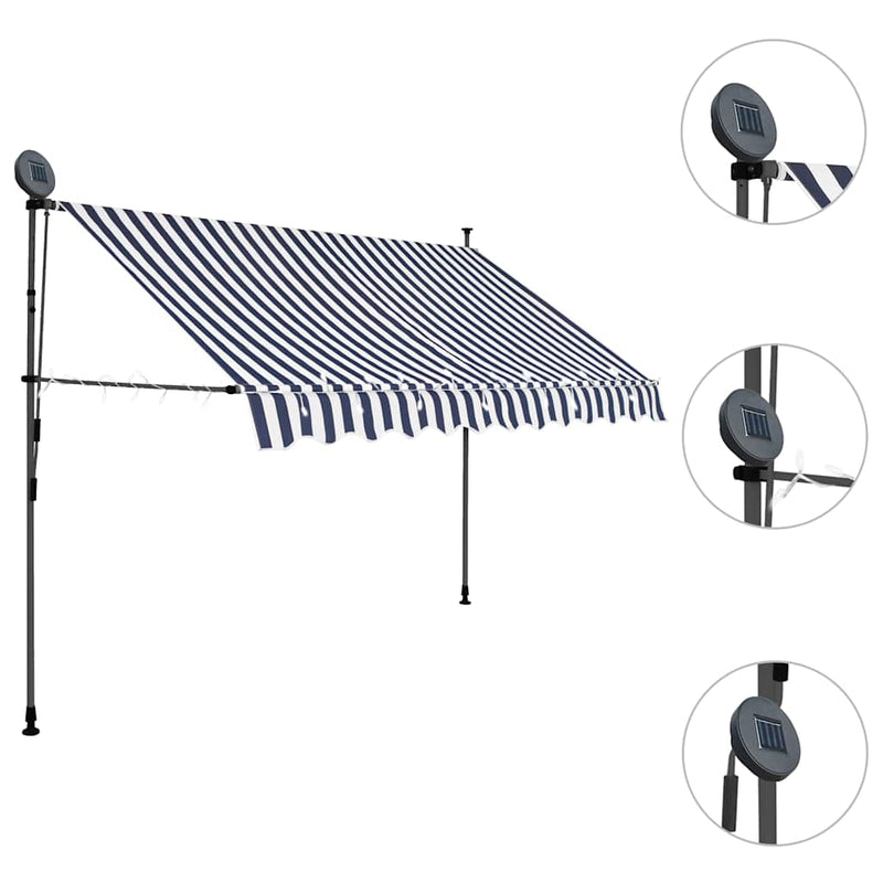 Load image into Gallery viewer, Vidaxl luifel handmatig uitschuifbaar met led 250 cm blauw en wit