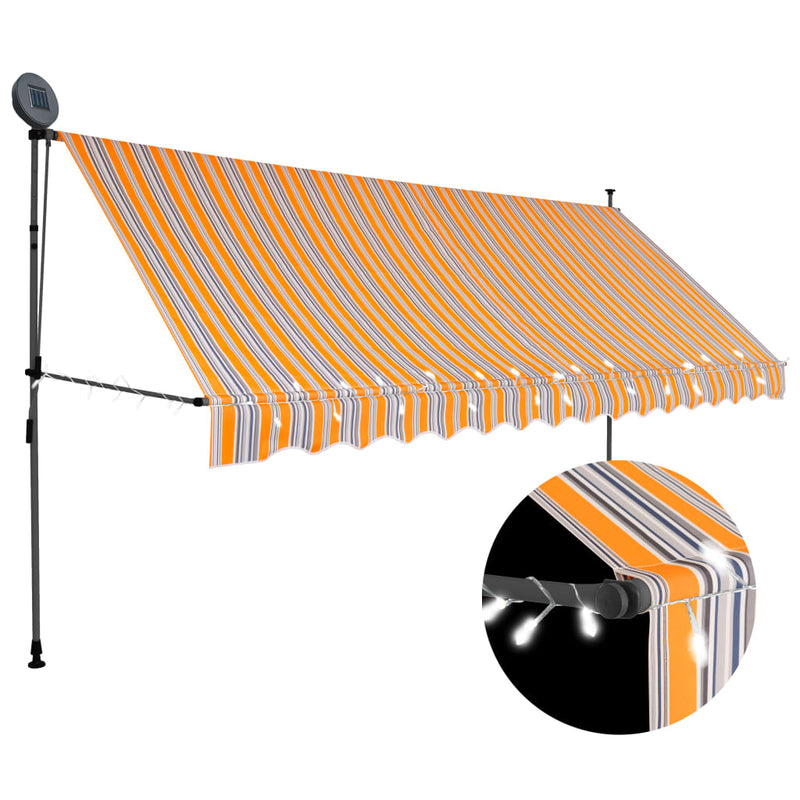 Load image into Gallery viewer, Vidaxl luifel handmatig uitschuifbaar met led 400 cm geel en blauw