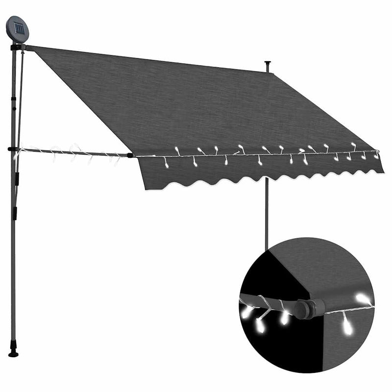 Load image into Gallery viewer, Vidaxl luifel handmatig uitschuifbaar met led 300 cm antracietkleurig