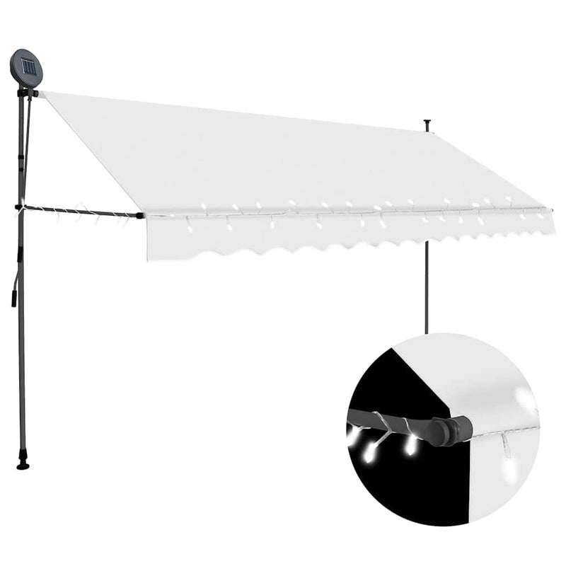 Load image into Gallery viewer, Vidaxl luifel handmatig uitschuifbaar met led 350 cm crèmekleurig