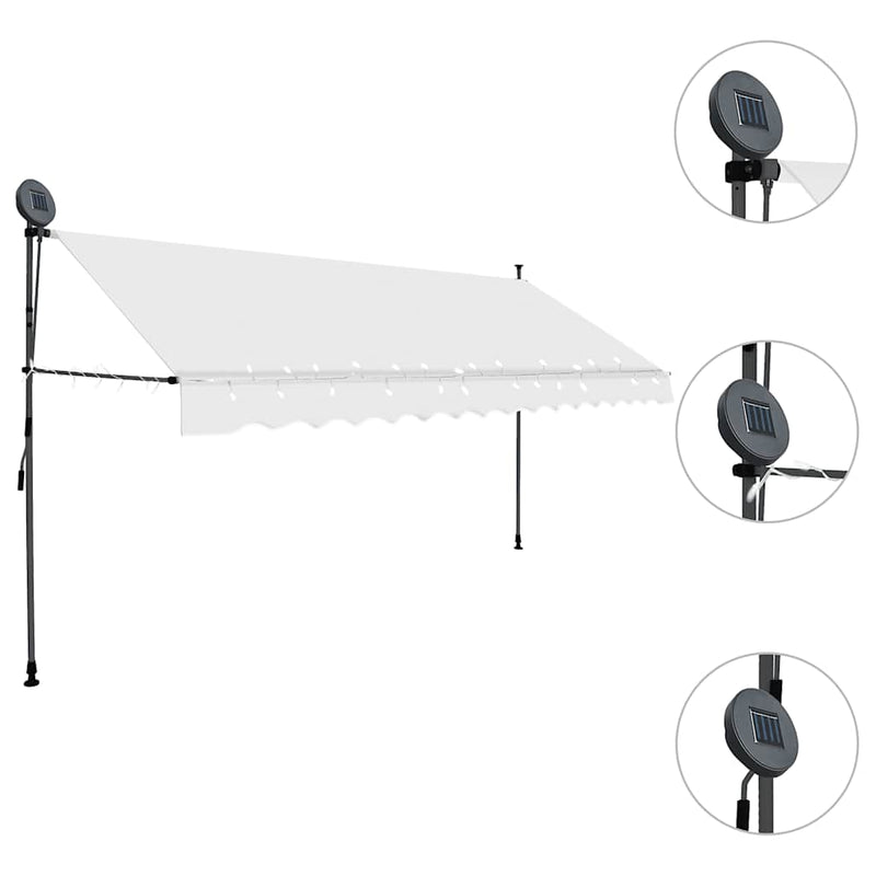 Load image into Gallery viewer, Vidaxl luifel handmatig uitschuifbaar met led 350 cm crèmekleurig
