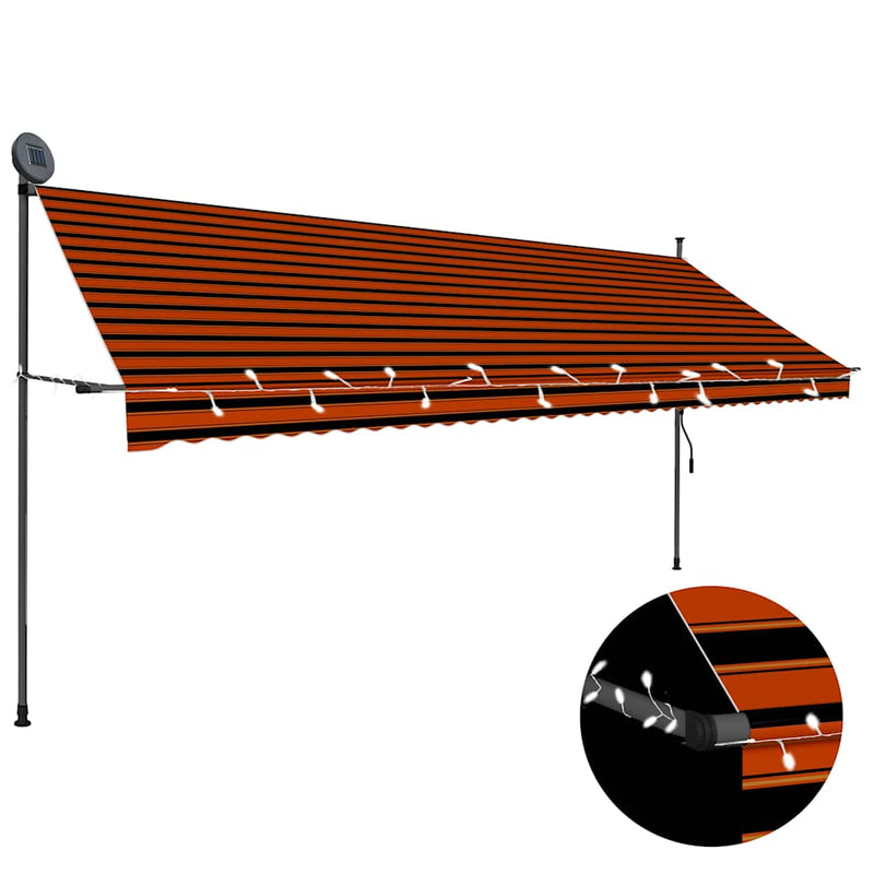 Load image into Gallery viewer, Vidaxl luifel handmatig uitschuifbaar met led 400 cm oranje en bruin