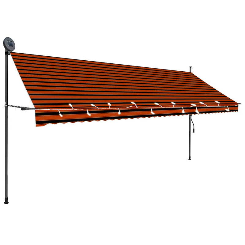 Load image into Gallery viewer, Vidaxl luifel handmatig uitschuifbaar met led 400 cm oranje en bruin
