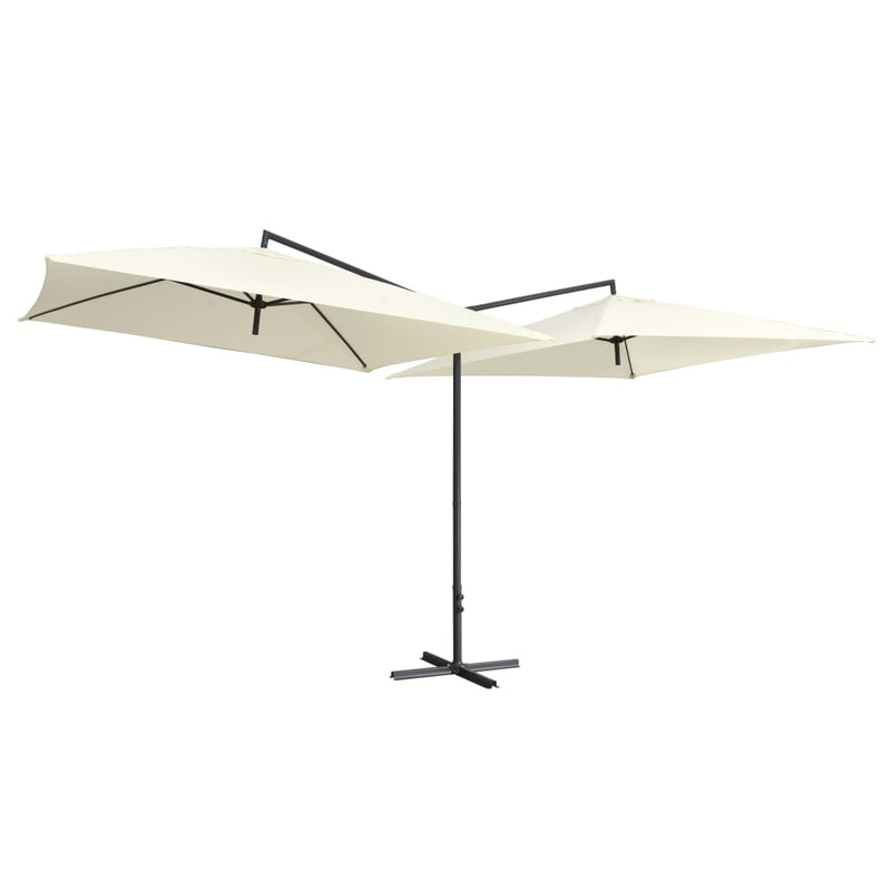 Laden Sie das Bild in Galerie -Viewer, VidaXL Parasol dubbel met stalen paal 250x250 cm zandwit