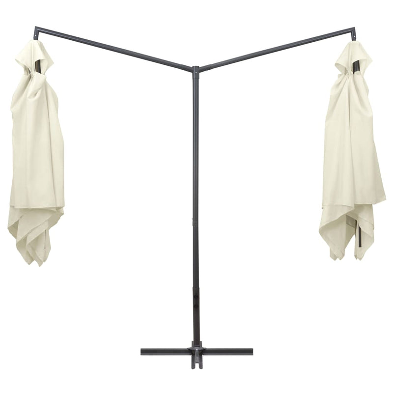 Laden Sie das Bild in Galerie -Viewer, VidaXL Parasol dubbel met stalen paal 250x250 cm zandwit