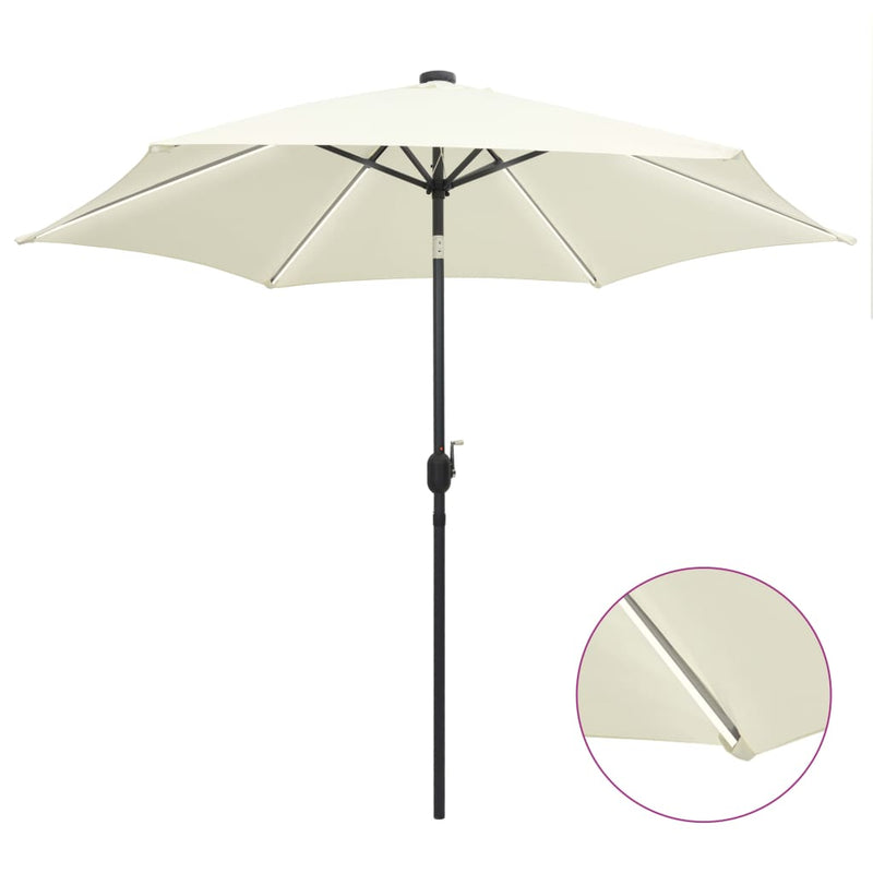 Cargue la imagen en el visor de la galería, Vidaxl parasol met led-verlichting en aluminium paal 300 cm zandwit