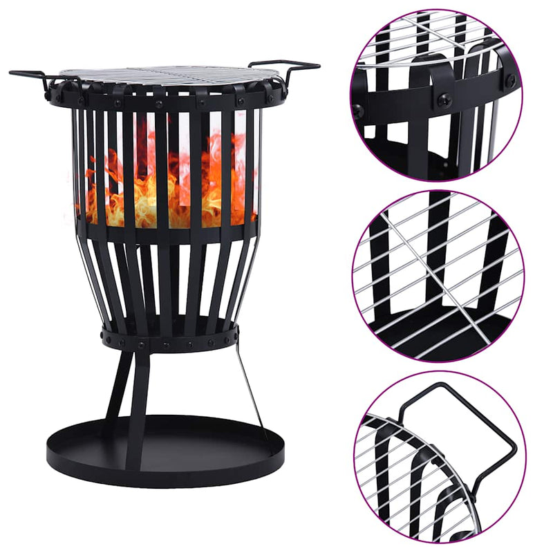 Load image into Gallery viewer, Vidaxl buiten vuurplaats met barbecuerooster 47,5 cm staal
