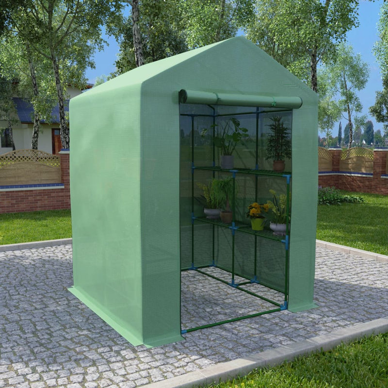 Load image into Gallery viewer, Vidaxl tuinkas met schappen 143x143x195 cm staal